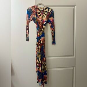 FARM Rio Blue Multicolor Floral Wrap Maxi Dress